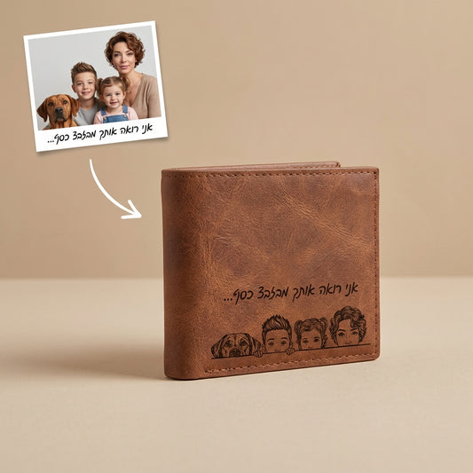 ארנק עור לגברים בהתאמה אישית עם חרוטה של תמונה ומשפט,מיקום שלכם
