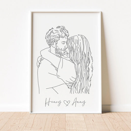 איור קו (Line Art) ממוסגר מתמונה בעיצוב אישי
