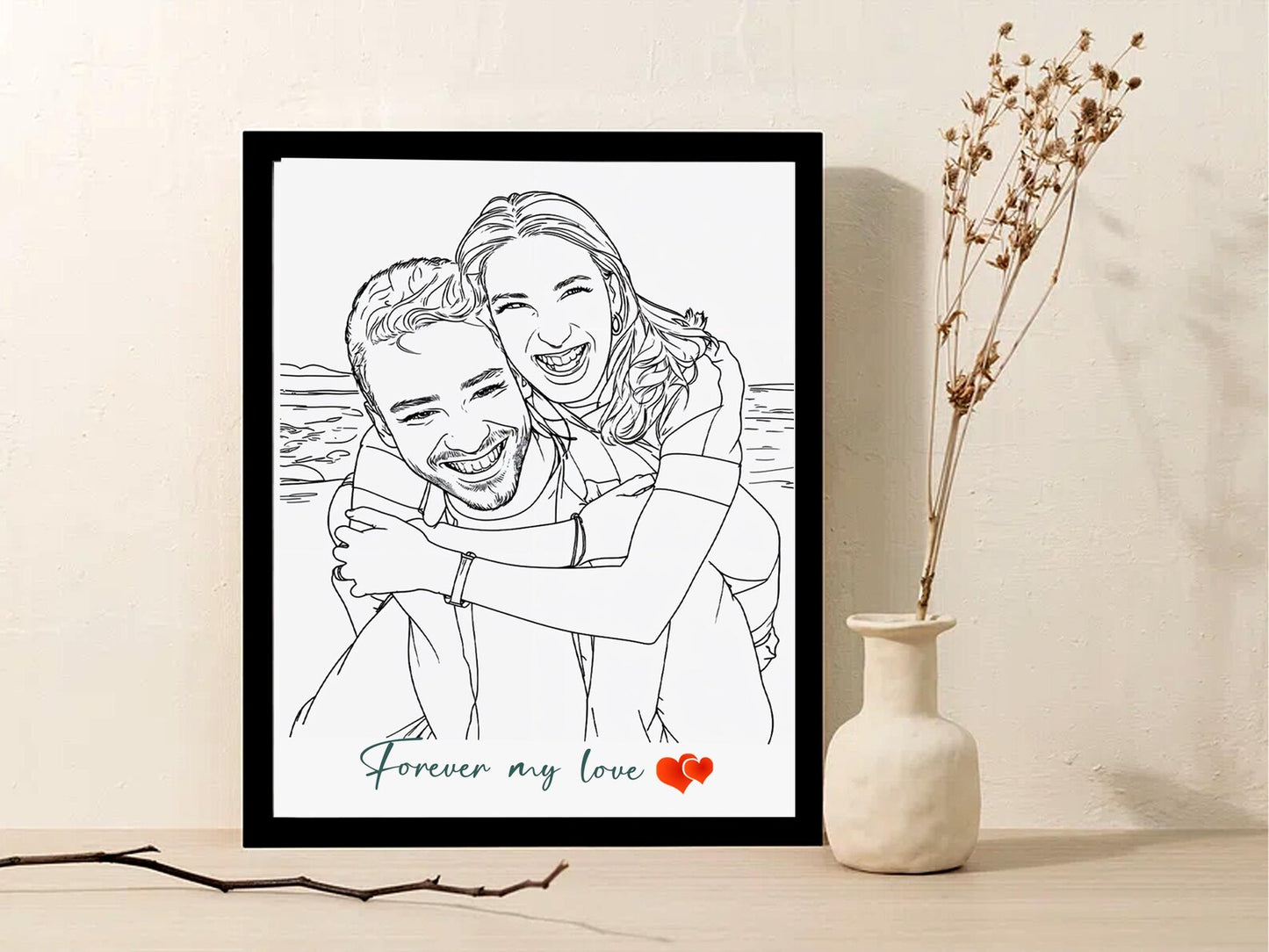 איור קו (Line Art) ממוסגר מתמונה בעיצוב אישי
