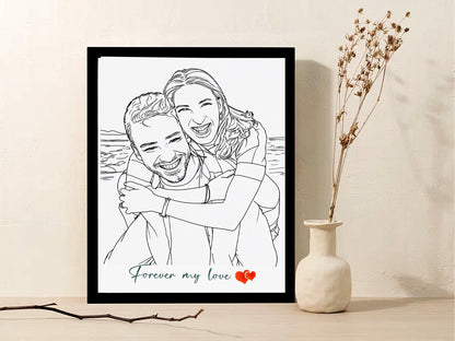 איור קו (Line Art) ממוסגר מתמונה בעיצוב אישי