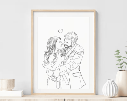 איור קו (Line Art) ממוסגר מתמונה בעיצוב אישי
