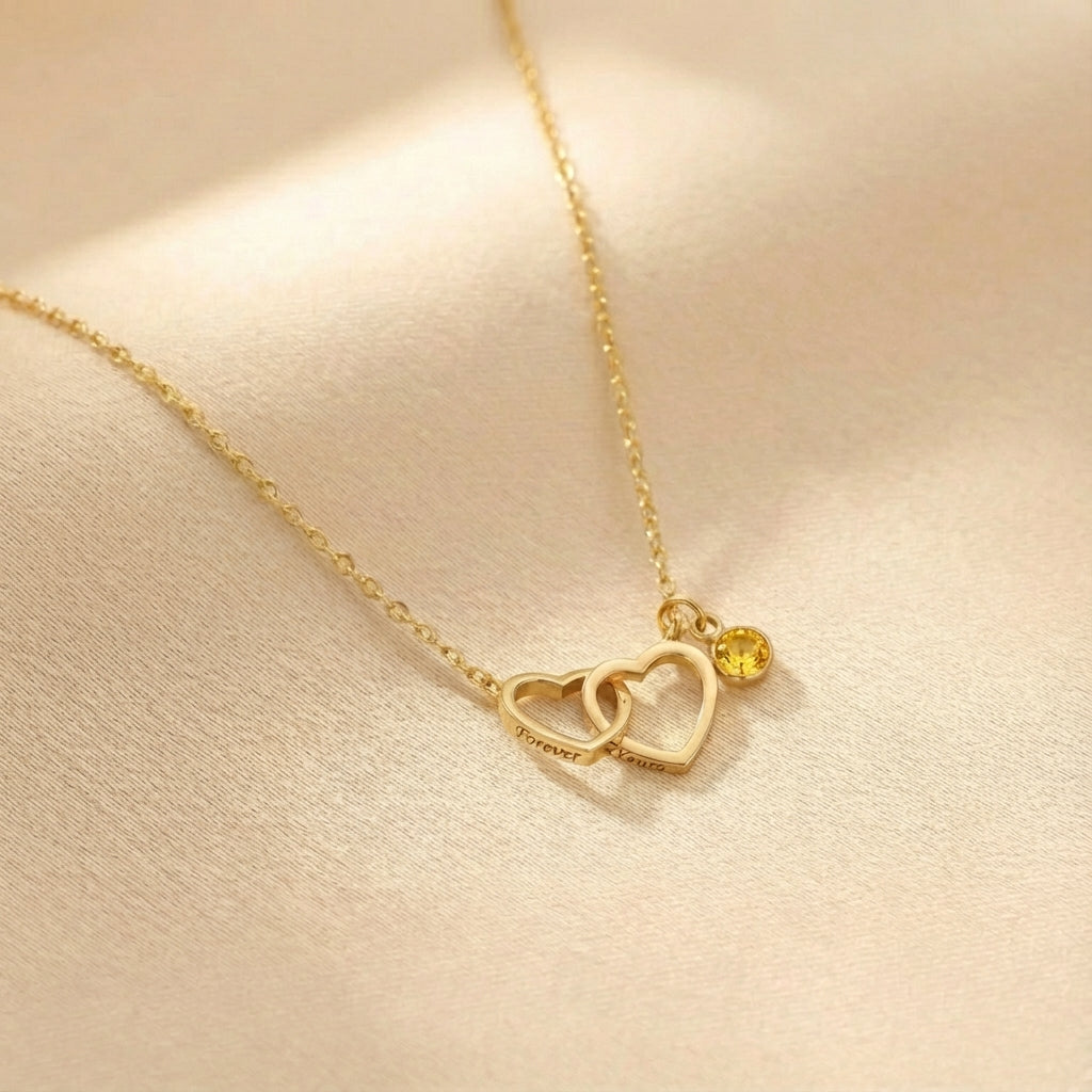 שרשרת  2 לבבות מחוברים עם חריטה