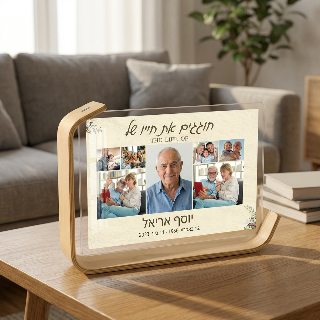 קולאז' זיכרון והנצחה ליקירנו במעמד עץ מעוצב
