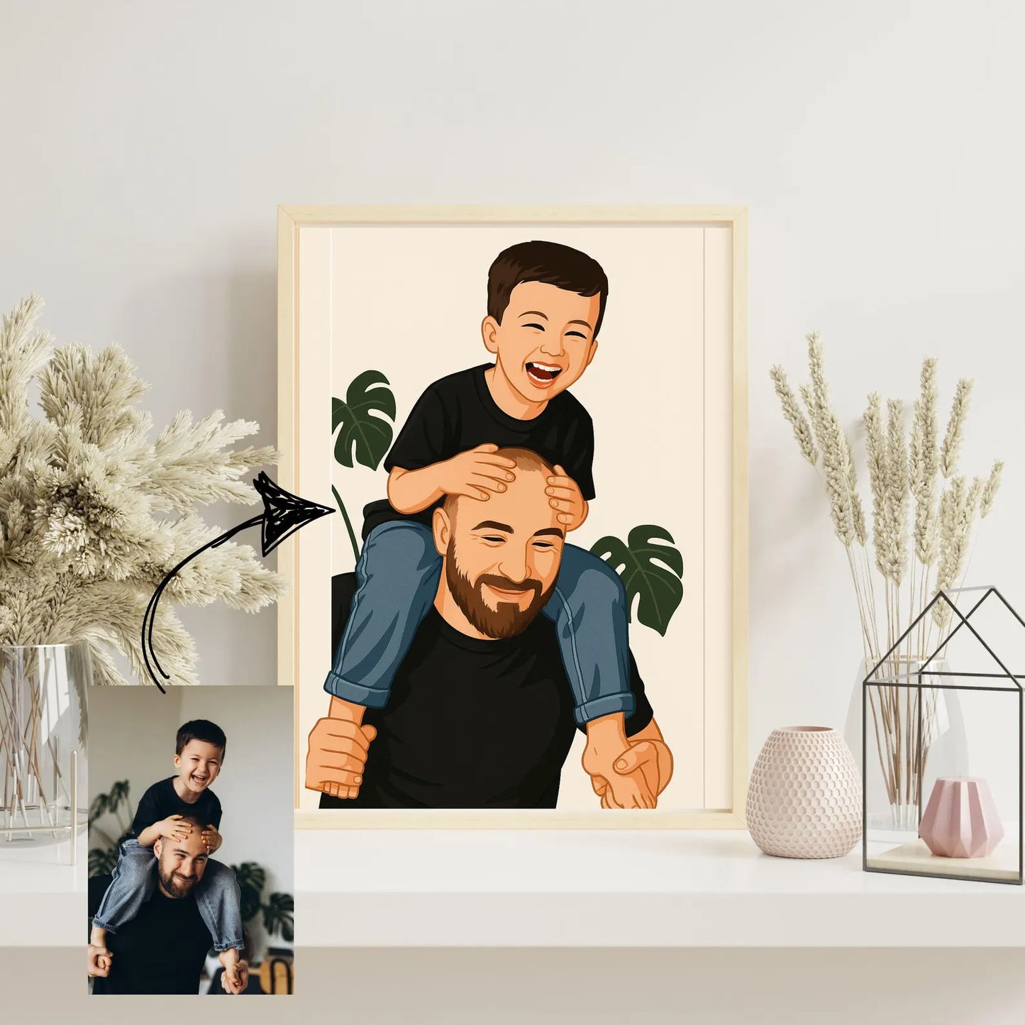 איור דיוקן קריקטורה בהתאמה אישית מתמונה עם כיתוב