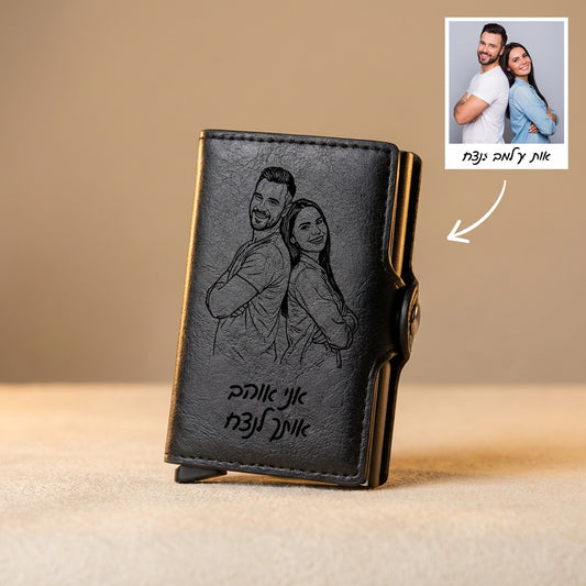הגנת rfid ארנק אישי לגברים עם תמונה חרוטה ומשפט, מכיל עד 12 כרטיסים