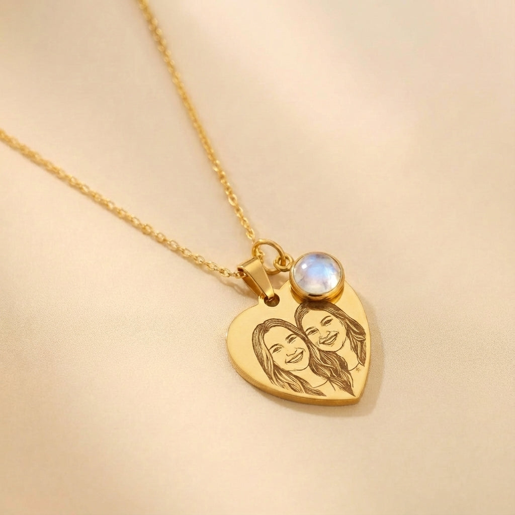 שרשרת לבבות עם חריטה אישית של תמונה