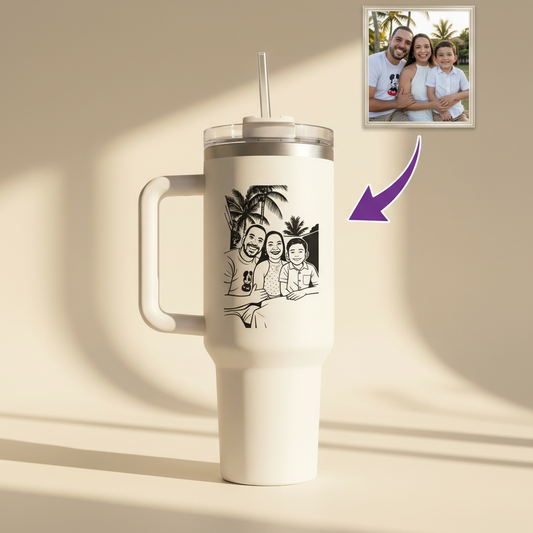 ספל תרמי מותאם אישית, בקבוק, כוס נסיעות, תרמוס עם ידית ומכסה, סטנלי, עם טקסט/שם ותמונה