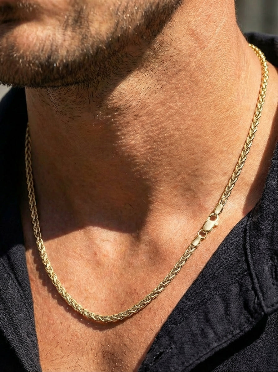 שרשרת חיטה (ספיגה) לגבר – שרשרת חוליות קלועה ומעוצבת | תכשיט גברי יוקרתי מפלדת