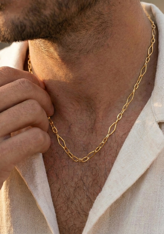 שרשרת פייפר קליפ חוליות בעיצוב אלגנטי – שרשרת לולאות אובליות | תכשיט מתנה יוקרתי לגבר - זהב