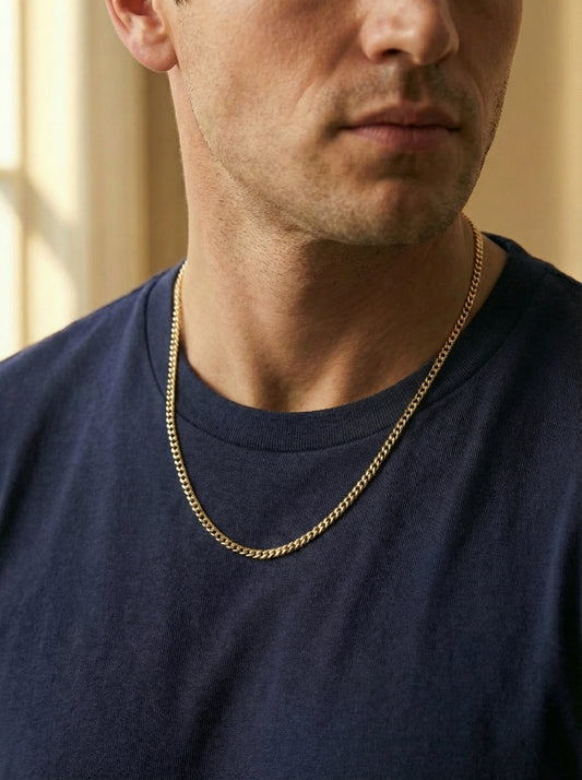 שרשרת חוליות לגבר דגם גורמט עדין3 מ''מ – שרשרת בייסיק יוקרתית | עיצוב נקי ליום יום ולערב - זהב