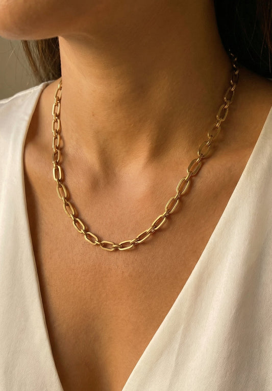 שרשרת חוליות אובליות מנירוסטה | שרשרת עדינה לנשים | תכשיט יומיומי אלגנטי - זהב