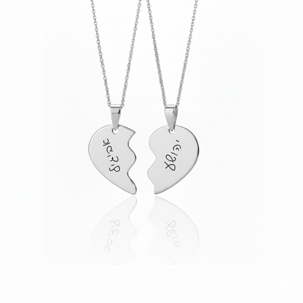 שרשרת זוג תליונים מחוברים עם חריטה אישית – קשר שמחבר לבבות