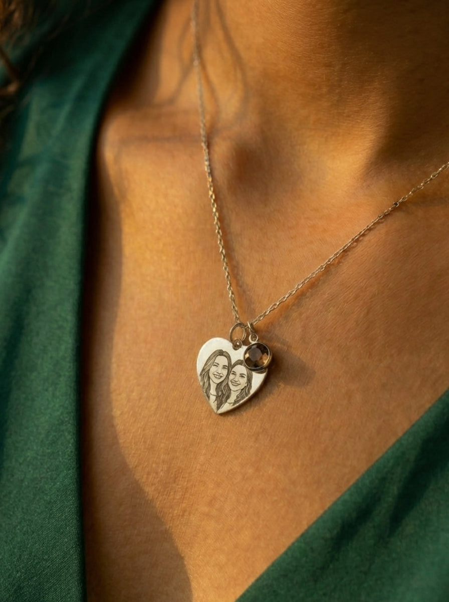 שרשרת לב עם תמונה חרוטה כסף