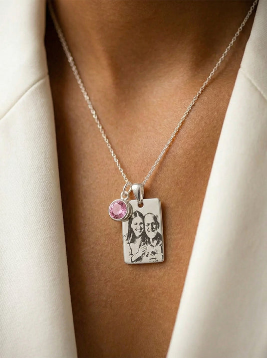 שרשרת מלבנית בהתאמה אישית עם חריטה על תמונה