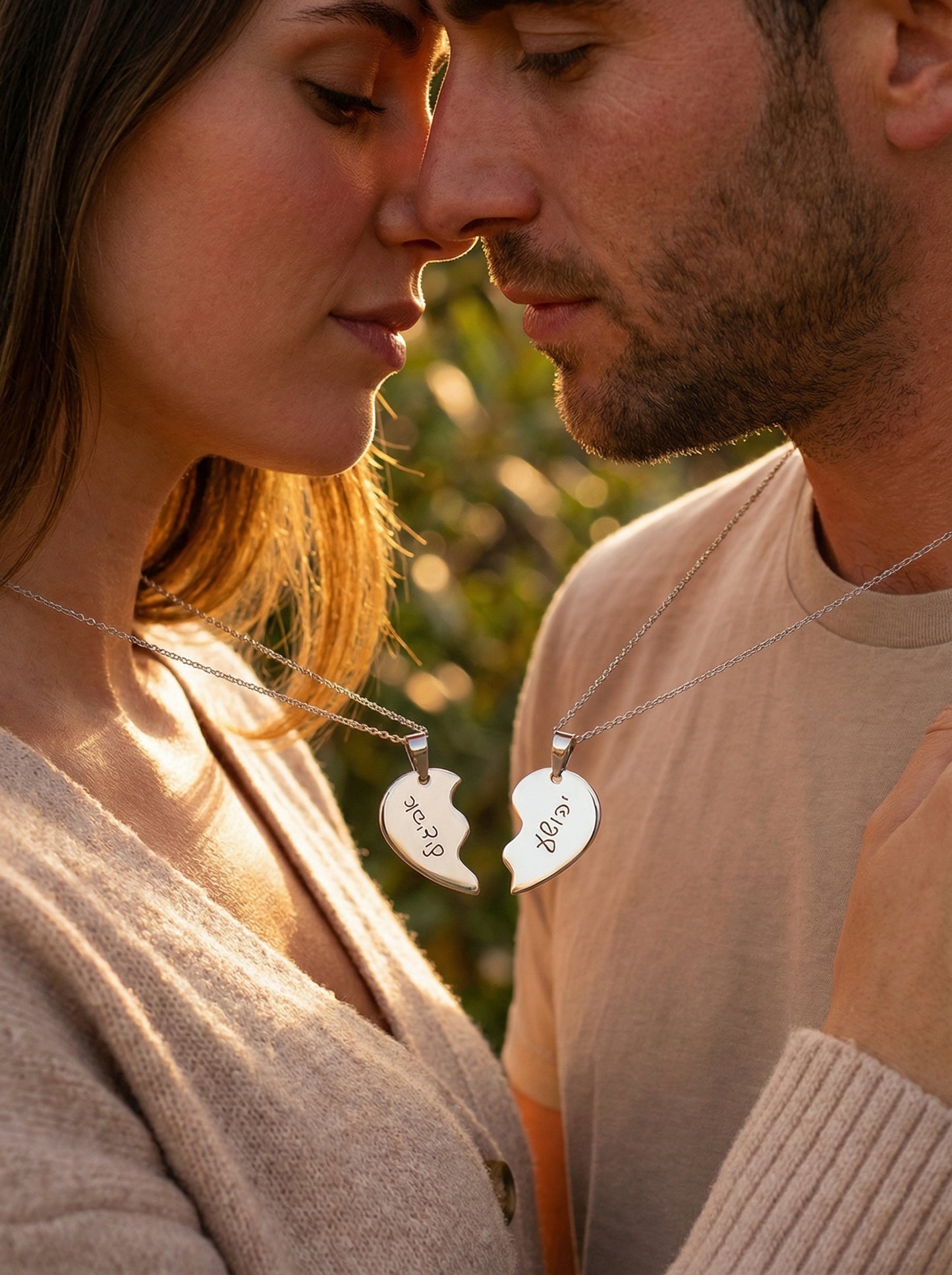 שרשרת זוג תליונים מחוברים עם חריטה אישית – קשר שמחבר לבבות