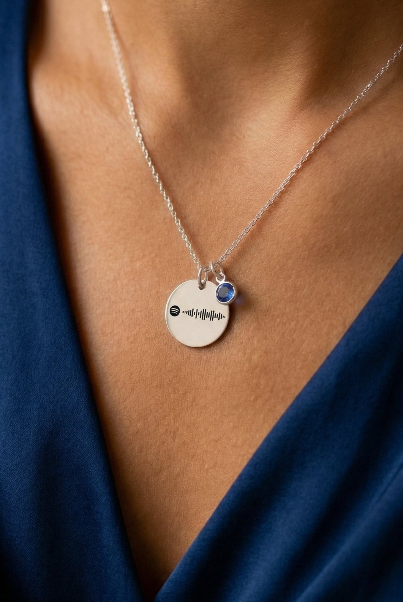 שרשרת עגולה כסף עם חריטת ספוטיפיי