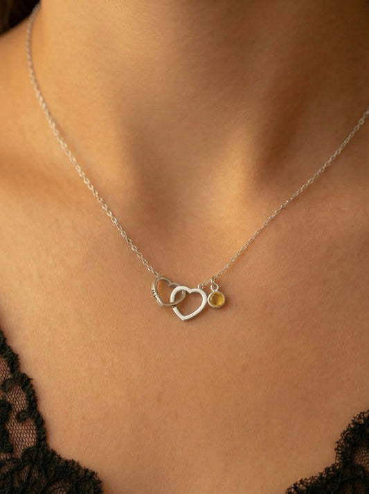 שרשרת  2 לבבות מחוברים עם חריטה - כסף