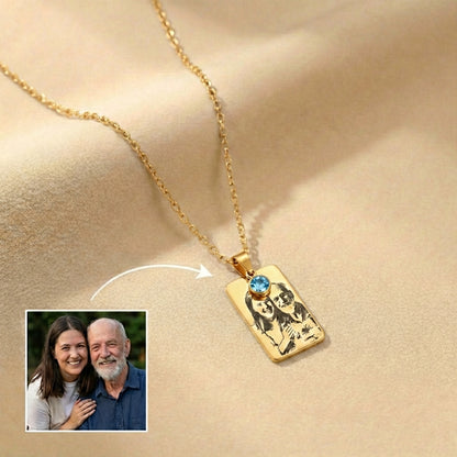 שרשרת מלבנית בהתאמה אישית עם חריטה על תמונה