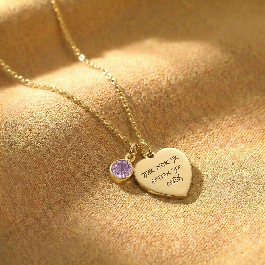 שרשרת לב עם חריטה של משפט