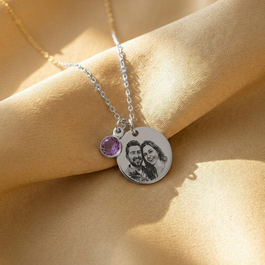 שרשרת חרוטה עיגולה עם תמונה אישית