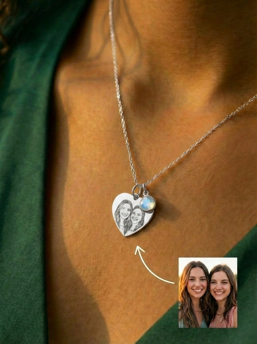 שרשרת לבבות עם חריטה אישית של תמונה