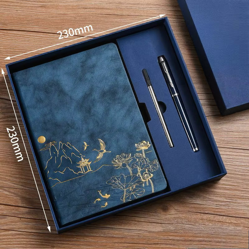 מארז מתנה מחברת דמוי עור בעיצוב אישי עם עט תואם יוקרתי
