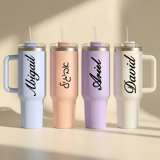 ספל תרמי מותאם אישית, בקבוק, כוס נסיעות, תרמוס עם ידית ומכסה, סטנלי, עם טקסט/שם ותמונה
