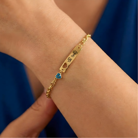 צמיד לאישה תכשיטים עם חריטה אישית של משפט, שם ,תארך למתנה - זהב