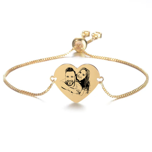 צמיד לב ,זוב  מתנה יוקרתית עם חריטת תמונה