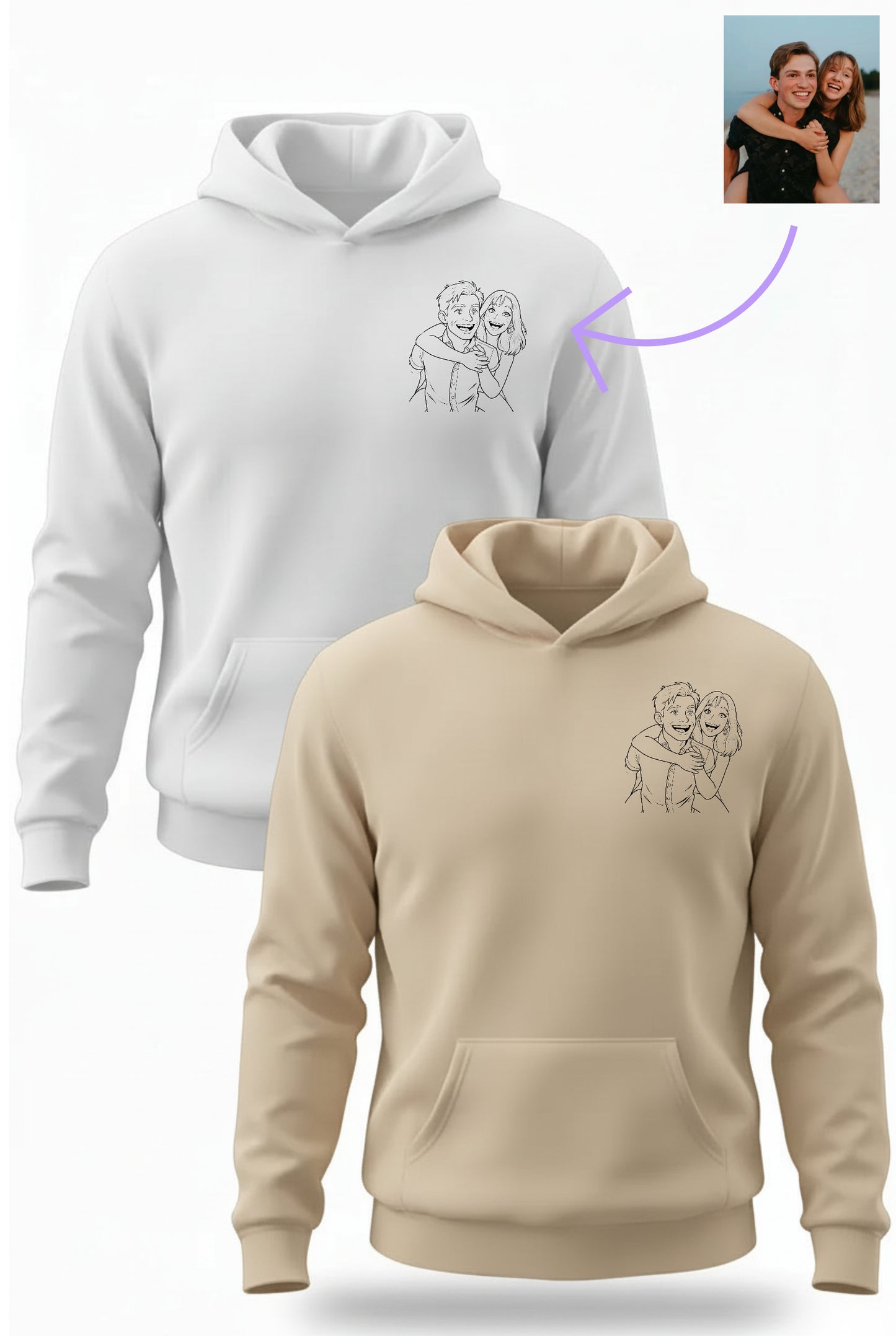 קפוצ'ונים תואמים לזוגות עם עיצוב תמונה אישי