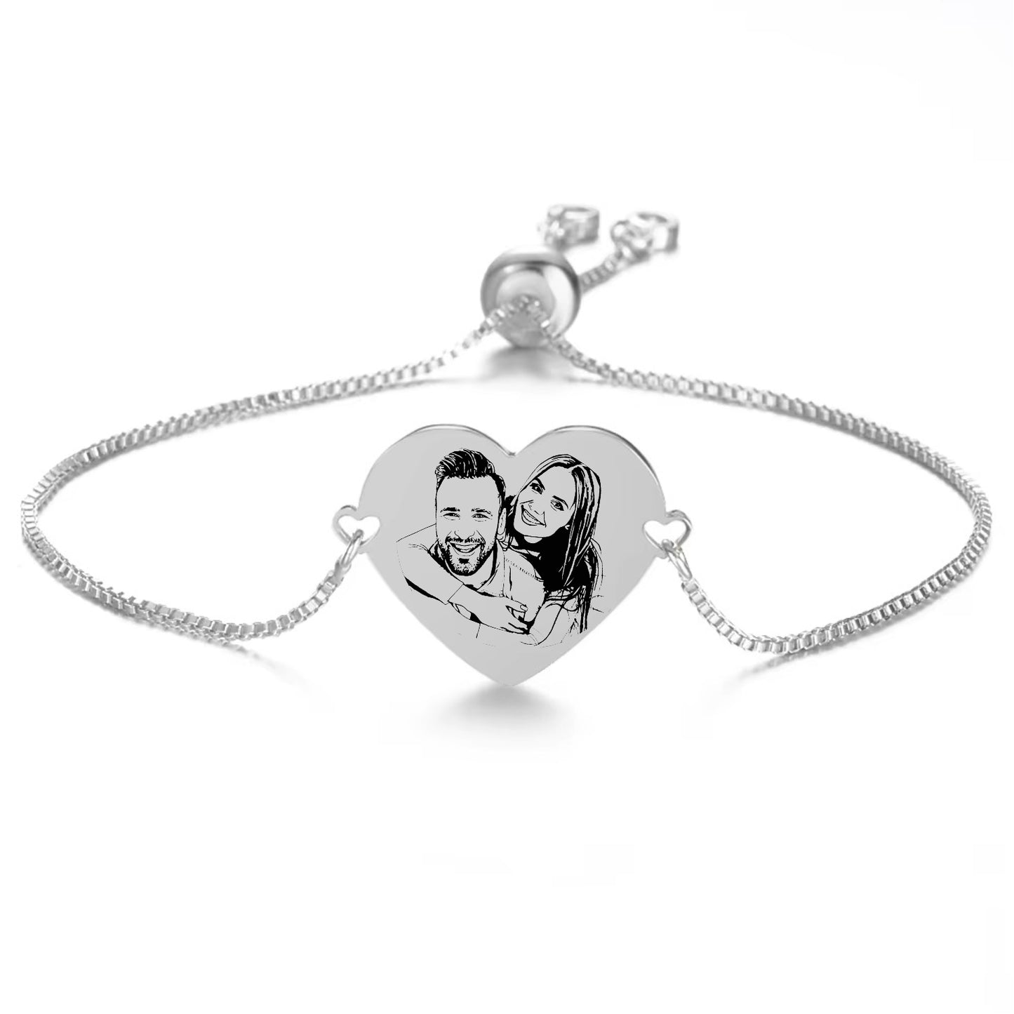 צמיד לב כסף, מתנה יוקרתית עם חריטת תמונה