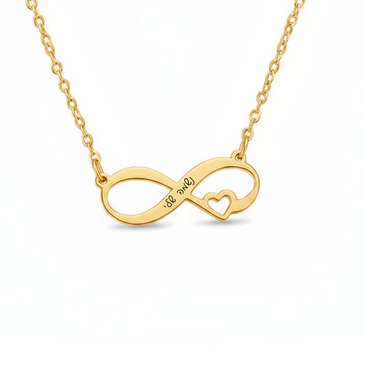 שרשרת אינפיניטי זהב עם לב וחריטה אישית – אהבה לנצח