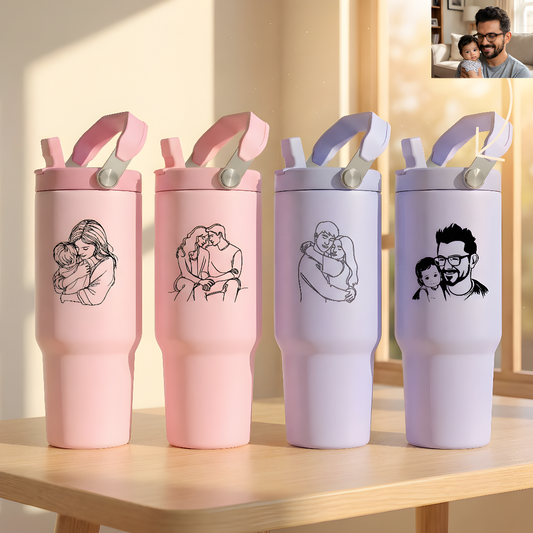 ספל תרמי מותאם אישית, בקבוק, כוס נסיעות, תרמוס עם ידית ומכסה, סטנלי, עם טקסט/שם ותמונה