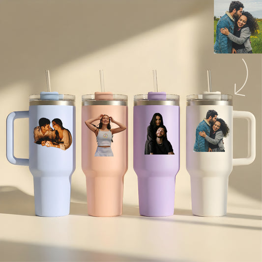 ספל תרמי מותאם אישית, בקבוק, כוס נסיעות, תרמוס עם ידית ומכסה, סטנלי, עם טקסט/שם ותמונה