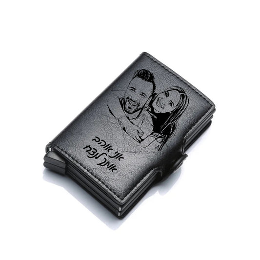 הגנת rfid ארנק אישי לגברים עם תמונה חרוטה ומשפט, מכיל עד 12 כרטיסים