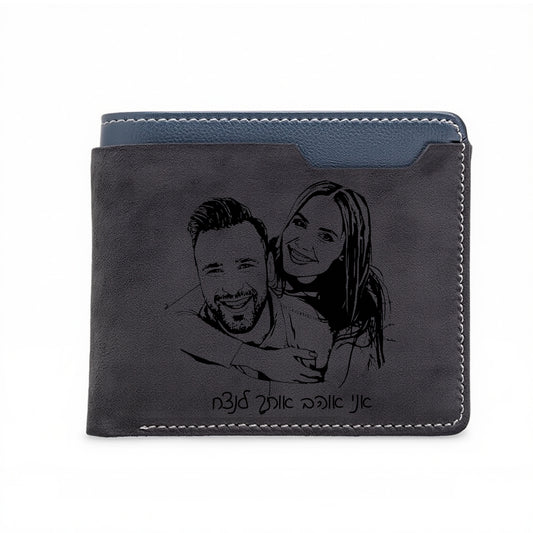 ארנק עור  לגברים בהתאמה אישית עם תמונה חרוטה ומשפט