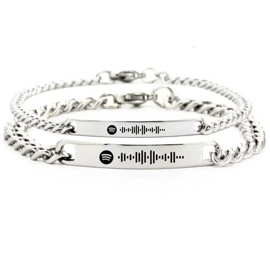 זוג צמיד לזוגות עם חריטה קוד ספוטיפיי אישית