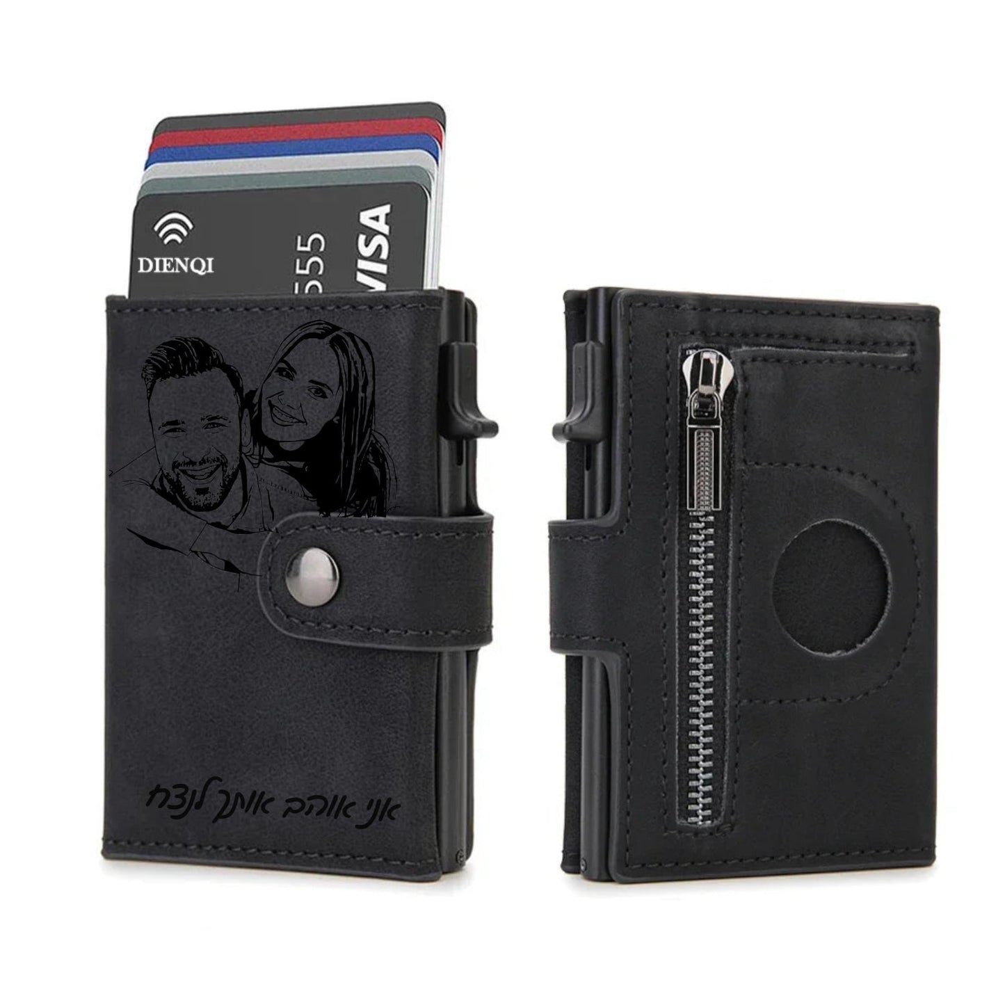 ארנק מעוצב עבור אפל איירטג וחריטה תמונה או משפט אם RFID הגנת