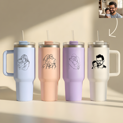 ספל תרמי מותאם אישית, בקבוק, כוס נסיעות, תרמוס עם ידית ומכסה, סטנלי, עם טקסט/שם ותמונה