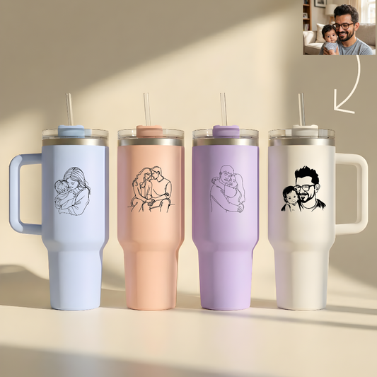 ספל תרמי מותאם אישית, בקבוק, כוס נסיעות, תרמוס עם ידית ומכסה, סטנלי, עם טקסט/שם ותמונה