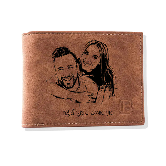 ארנק עור  לגברים בהתאמה אישית עם תמונה חרוטה ומשפט