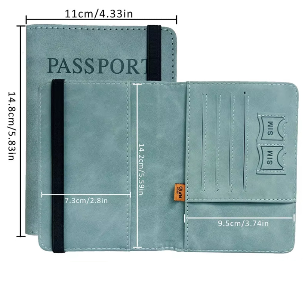 ארנק לדרכון, כיסוי דרכון, לנשים, לגברים עם הגנת rfid וחריטה בלייזר אישית עם תמונה, טקסט, תאריך