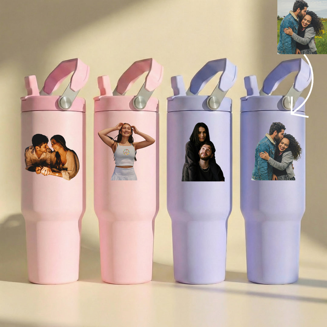 ספל תרמי מותאם אישית, בקבוק, כוס נסיעות, תרמוס עם ידית ומכסה, סטנלי, עם טקסט/שם ותמונה