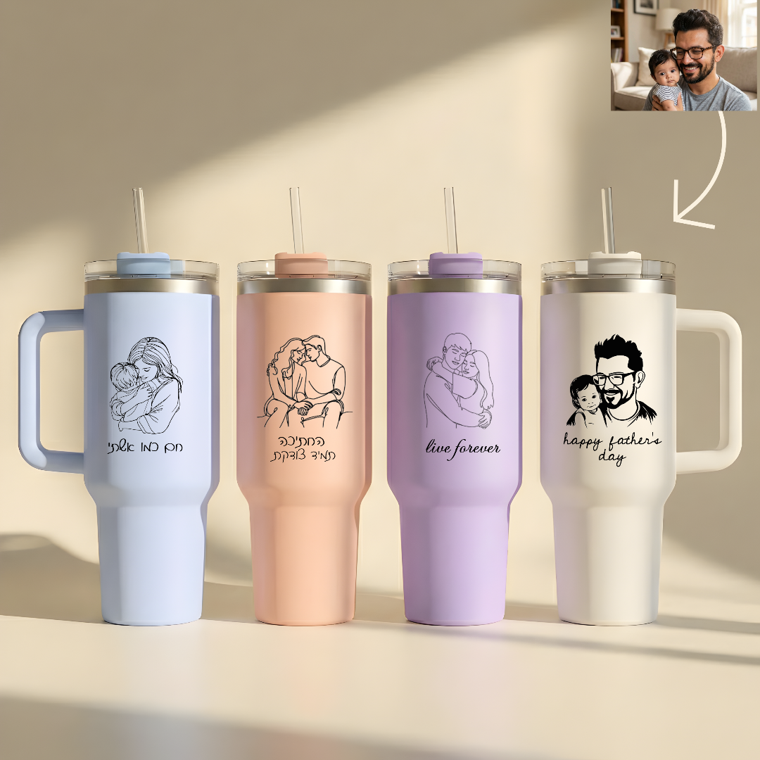 ספל תרמי מותאם אישית, בקבוק, כוס נסיעות, תרמוס עם ידית ומכסה, סטנלי, עם טקסט/שם ותמונה