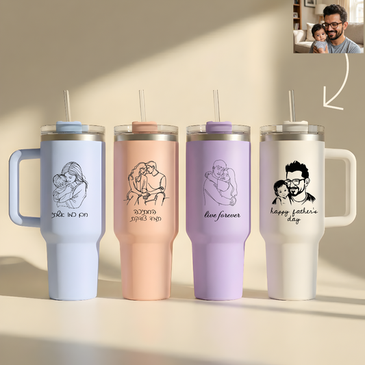 ספל תרמי מותאם אישית, בקבוק, כוס נסיעות, תרמוס עם ידית ומכסה, סטנלי, עם טקסט/שם ותמונה