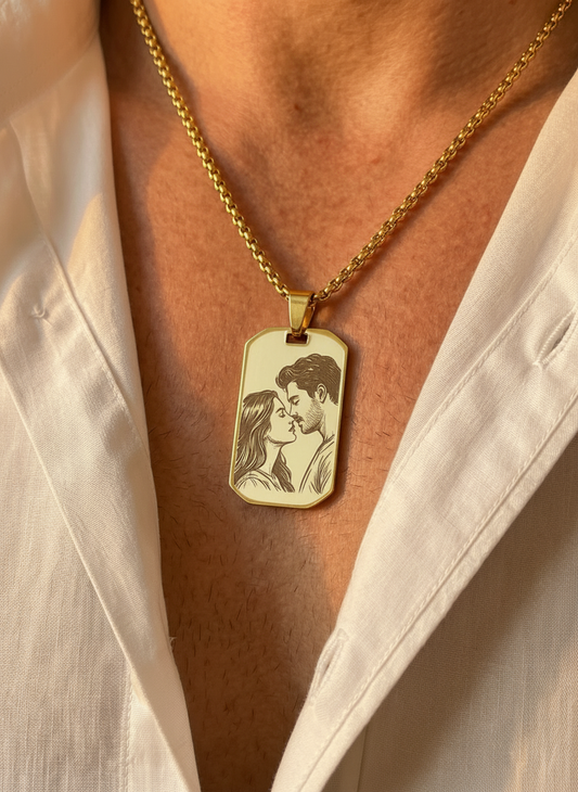 שרשרת גבר מתומנת בהתאמה אישית עם התמונה שלך - זהב