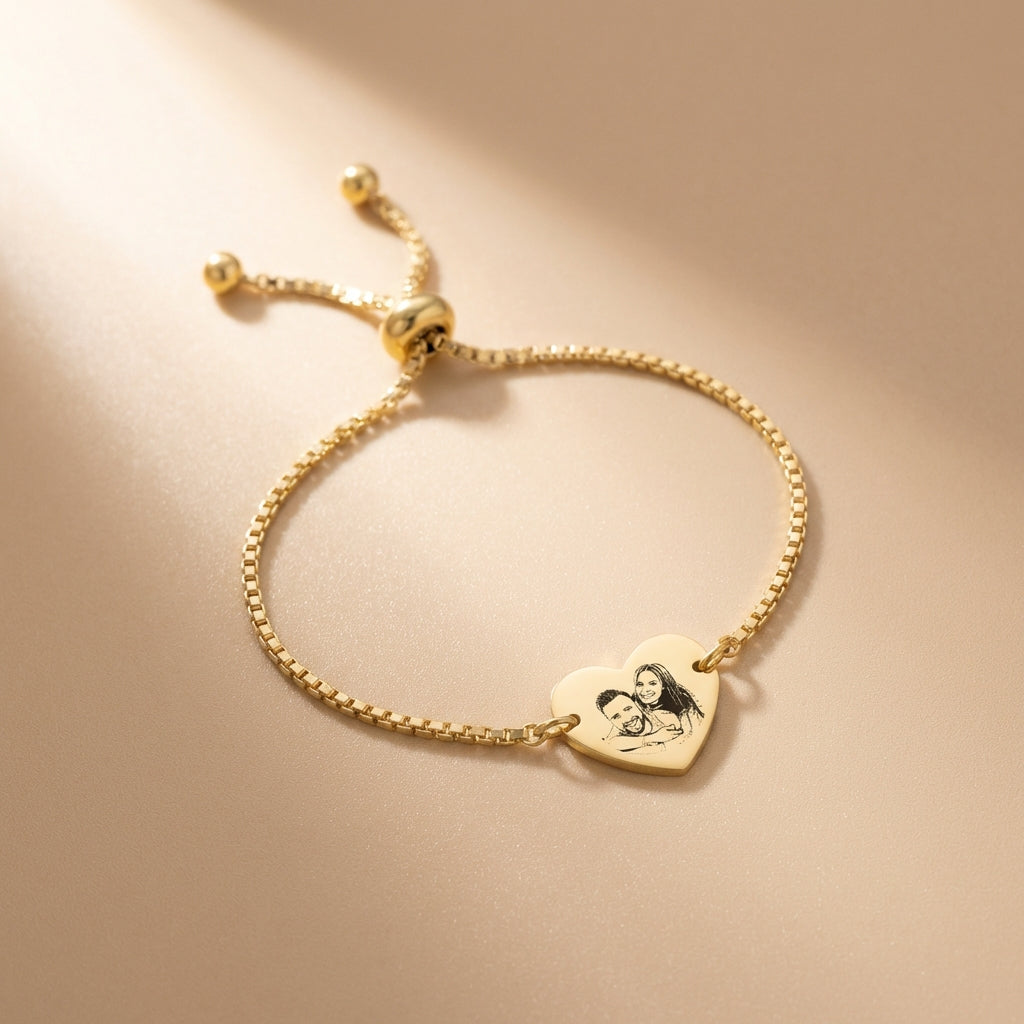 צמיד לב לאישה, מתנה יוקרתית עם חריטת תמונה אישית