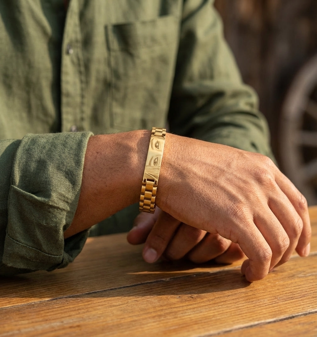 צמיד לגבר, זהב מתנה יוקרתית עם תמונה של חריטה על העין Dream Gifts