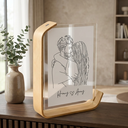 איור קו אישי מתמונה במסגרת עץ מודרנית