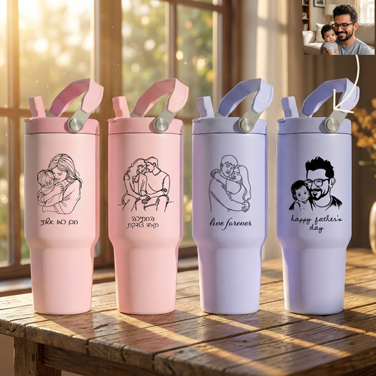 ספל תרמי מותאם אישית, בקבוק, כוס נסיעות, תרמוס עם ידית ומכסה, סטנלי, עם טקסט/שם ותמונה